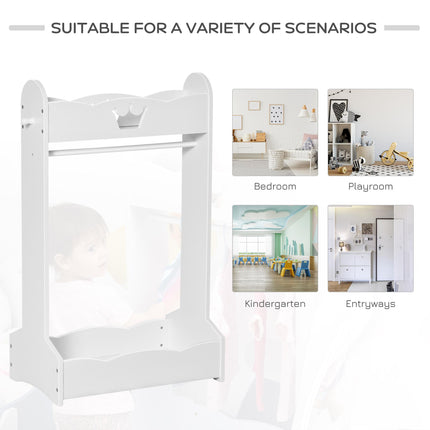 Kids Wood Clothes Rack with Storage Shelves and Hall Tree for 3-8 Years - White