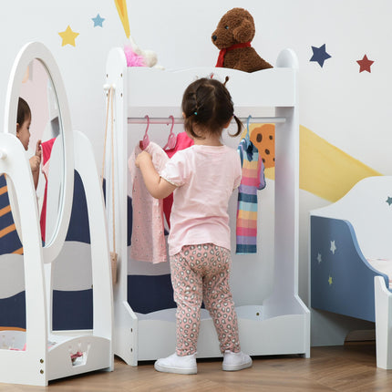 Kids Wood Clothes Rack with Storage Shelves and Hall Tree for 3-8 Years - White