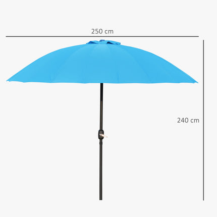 Garden Parasol 250cm with Push Button Tilt and Fibreglass Ribs - Blue