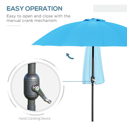 Garden Parasol 250cm with Push Button Tilt and Fibreglass Ribs - Blue