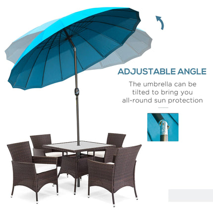 Garden Parasol 250cm with Push Button Tilt and Fibreglass Ribs - Blue