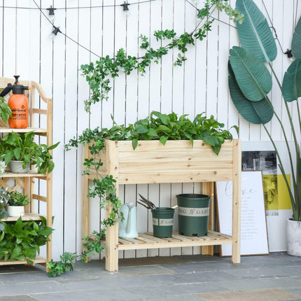 Wooden Raised Outdoor Plant Stand with Clapboard 100 x 40 x 84cm - Natural Wood