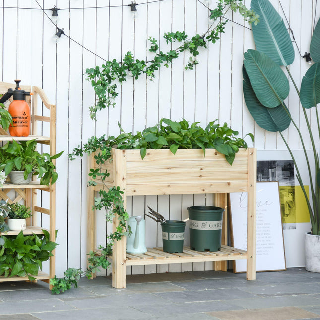 Wooden Raised Outdoor Plant Stand with Clapboard 100 x 40 x 84cm - Natural Wood