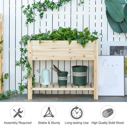 Wooden Raised Outdoor Plant Stand with Clapboard 100 x 40 x 84cm - Natural Wood