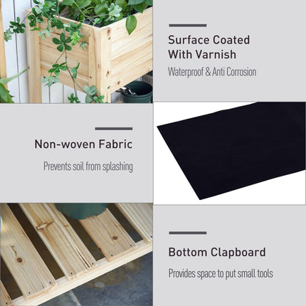 Wooden Raised Outdoor Plant Stand with Clapboard 100 x 40 x 84cm - Natural Wood