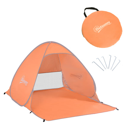 2 Person Pop-Up Beach Tent with UV Protection - Orange