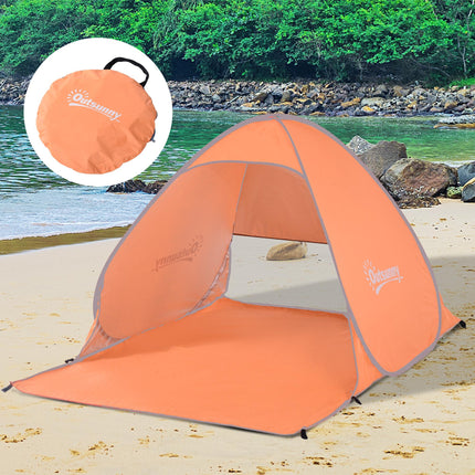 2 Person Pop-Up Beach Tent with UV Protection - Orange
