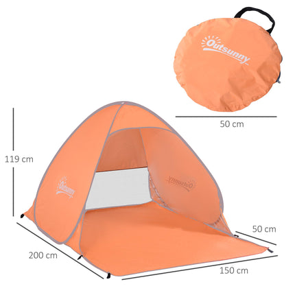 2 Person Pop-Up Beach Tent with UV Protection - Orange