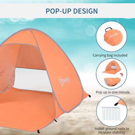 2 Person Pop-Up Beach Tent with UV Protection - Orange