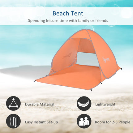 2 Person Pop-Up Beach Tent with UV Protection - Orange