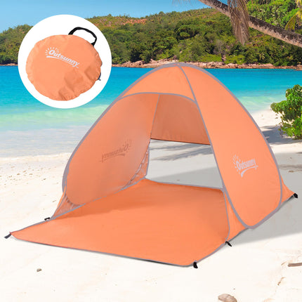 2 Person Pop-Up Beach Tent with UV Protection - Orange