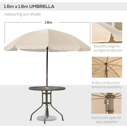 Garden Patio Texteline Folding Chairs with Table and Parasol 6-Piece Bistro Set - Beige