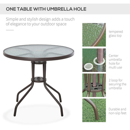 Garden Patio Texteline Folding Chairs with Table and Parasol 6-Piece Bistro Set - Beige
