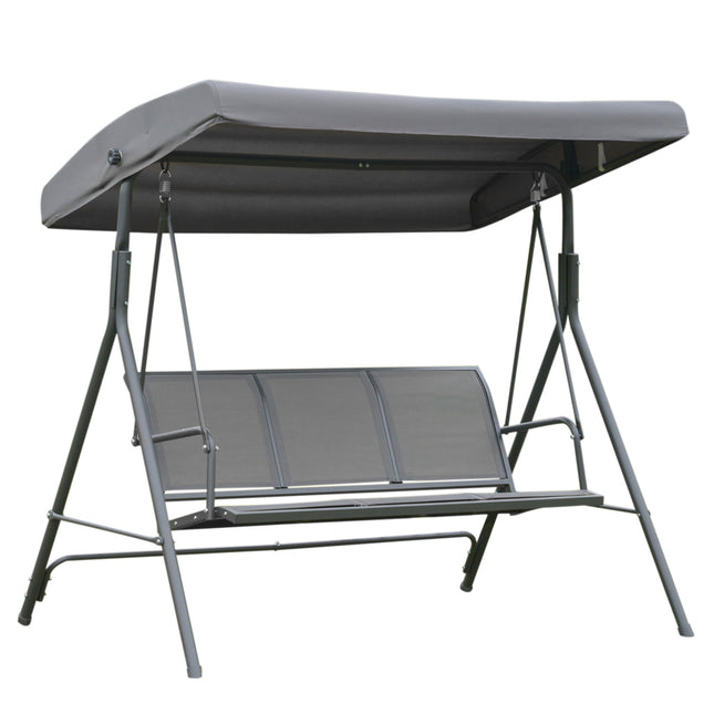 3 Seater Garden Swing Chair with Canopy Steel Frame - Grey