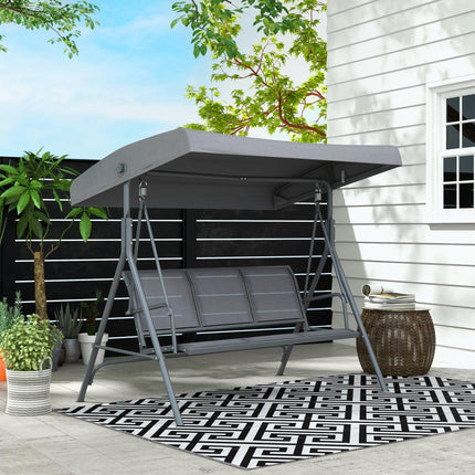 3 Seater Garden Swing Chair with Canopy Steel Frame - Grey