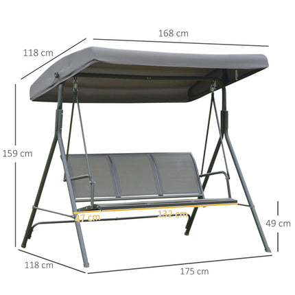 3 Seater Garden Swing Chair with Canopy Steel Frame - Grey