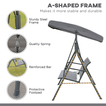 3 Seater Garden Swing Chair with Canopy Steel Frame - Grey