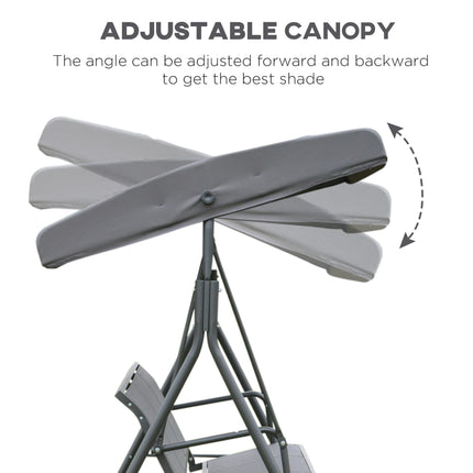 3 Seater Garden Swing Chair with Canopy Steel Frame - Grey