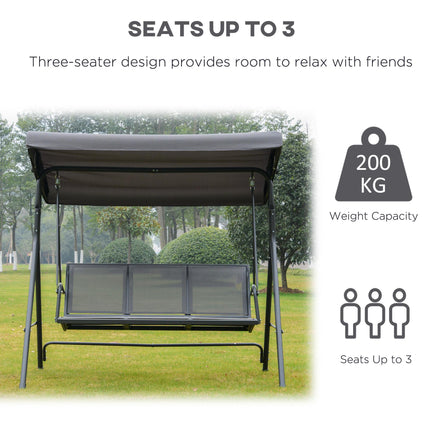 3 Seater Garden Swing Chair with Canopy Steel Frame - Grey