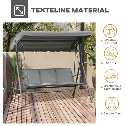 3 Seater Garden Swing Chair with Canopy Steel Frame - Grey