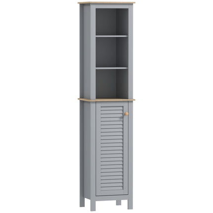 Bathroom Floor Storage Cabinet with 3 Tier Shelf and Cupboard with Door, Free St