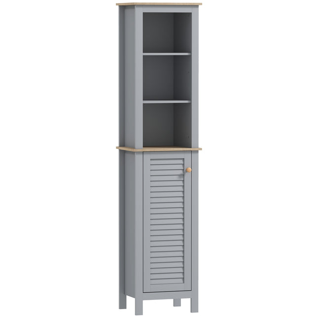 Bathroom Floor Storage Cabinet with 3 Tier Shelf and Cupboard with Door, Free St