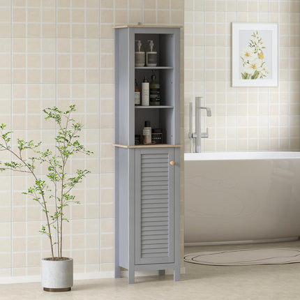 Bathroom Floor Storage Cabinet with 3 Tier Shelf and Cupboard with Door, Free St