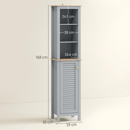 Bathroom Floor Storage Cabinet with 3 Tier Shelf and Cupboard with Door, Free St