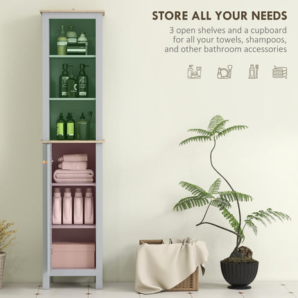 Bathroom Floor Storage Cabinet with 3 Tier Shelf and Cupboard with Door, Free St