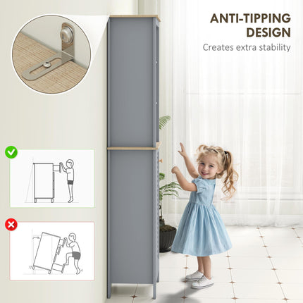 Bathroom Floor Storage Cabinet with 3 Tier Shelf and Cupboard with Door, Free St
