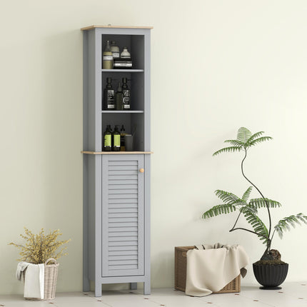 Bathroom Floor Storage Cabinet with 3 Tier Shelf and Cupboard with Door, Free St