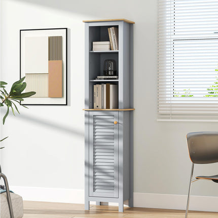 Bathroom Floor Storage Cabinet with 3 Tier Shelf and Cupboard with Door, Free St