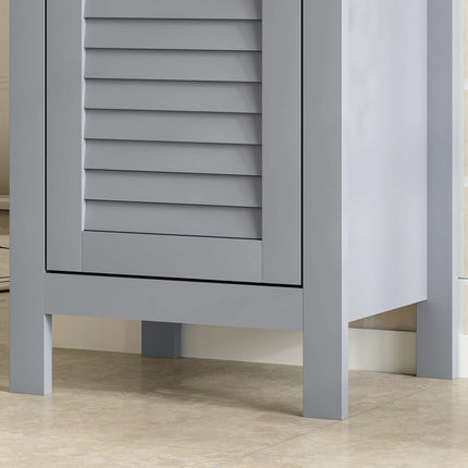Bathroom Floor Storage Cabinet with 3 Tier Shelf and Cupboard with Door, Free St