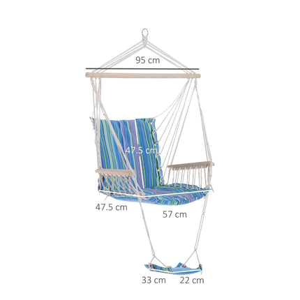 Outdoor Hanging Rope Hammock Chair with Footrest and Armrest - Blue Cotton