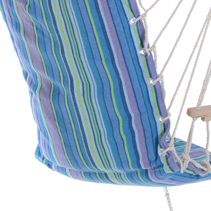 Outdoor Hanging Rope Hammock Chair with Footrest and Armrest - Blue Cotton