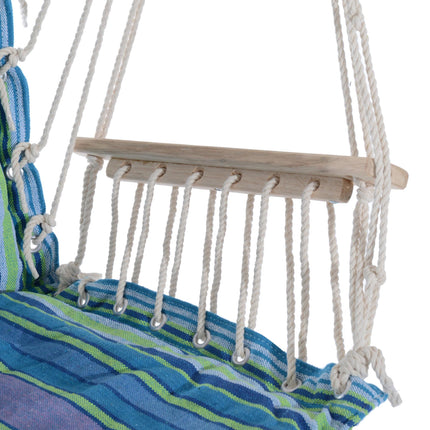 Outdoor Hanging Rope Hammock Chair with Footrest and Armrest - Blue Cotton