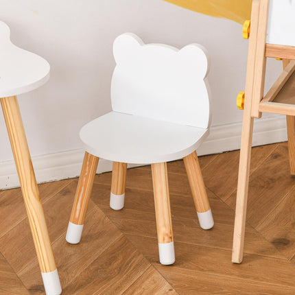 3 Piece Kids Table and Bear-Shaped Chair Set for Toddlers - White
