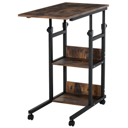 C-Shaped Industrial Mobile Rolling End Table with 3-Tier Storage and Adjustable Height - Black
