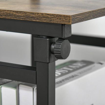 C-Shaped Industrial Mobile Rolling End Table with 3-Tier Storage and Adjustable Height - Black