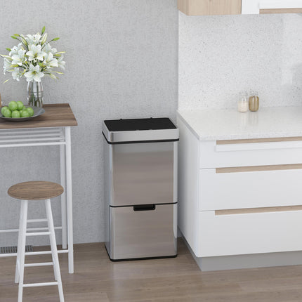 72L Stainless Steel Sensor Recycling Bin with 3 Compartments for Wet and Dry Waste - Stainless Steel
