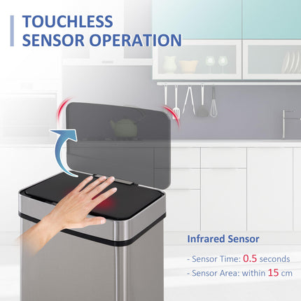 72L Stainless Steel Sensor Recycling Bin with 3 Compartments for Wet and Dry Waste - Stainless Steel