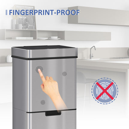 72L Stainless Steel Sensor Recycling Bin with 3 Compartments for Wet and Dry Waste - Stainless Steel