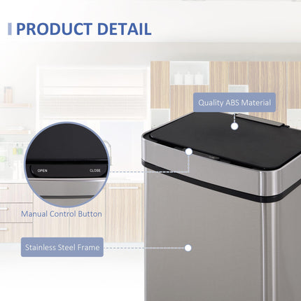 72L Stainless Steel Sensor Recycling Bin with 3 Compartments for Wet and Dry Waste - Stainless Steel