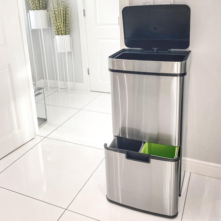 72L Stainless Steel Sensor Recycling Bin with 3 Compartments for Wet and Dry Waste - Stainless Steel