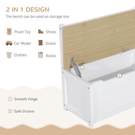 4 Piece Pine Wood Kids Furniture Set with Storage Bench - Oak and White