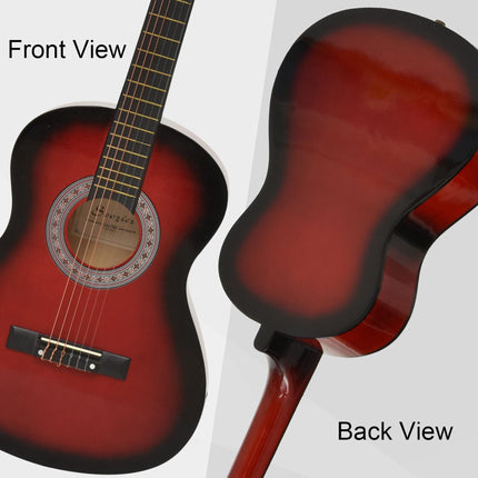 36" 3/4 Beginner Acoustic Guitar Set, with Protective Case, Red