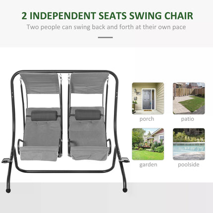 Double Seat Garden Swing Chair with Removable Canopy, Handrails & Headrests - Grey