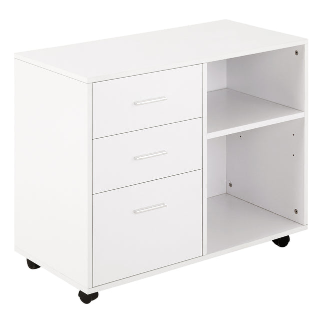 Freestanding Printer Stand Unit Office Desk Side Mobile Storage w/ Wheels 3 Draw