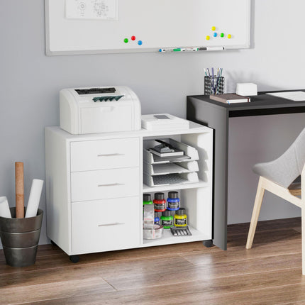 Freestanding Printer Stand Unit Office Desk Side Mobile Storage w/ Wheels 3 Draw