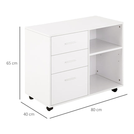 Freestanding Printer Stand Unit Office Desk Side Mobile Storage w/ Wheels 3 Draw